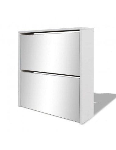 Scarpiera con 2 Ripiani e Specchio Bianco 63x17x67 cm