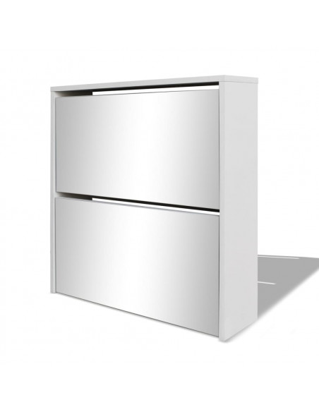 Scarpiera con 2 Ripiani e Specchio Bianco 63x17x67 cm