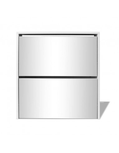 Scarpiera con 2 Ripiani e Specchio Bianco 63x17x67 cm