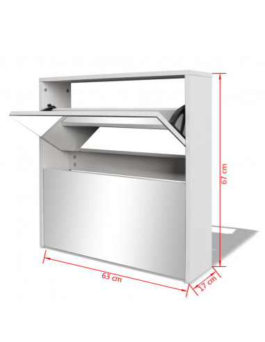 Scarpiera con 2 Ripiani e Specchio Bianco 63x17x67 cm