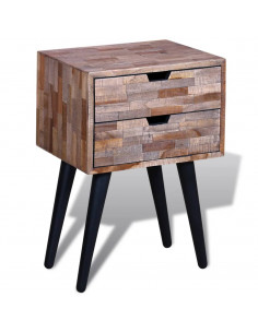 Comodino con 2 Cassetti in Legno di Recupero di Teak 2