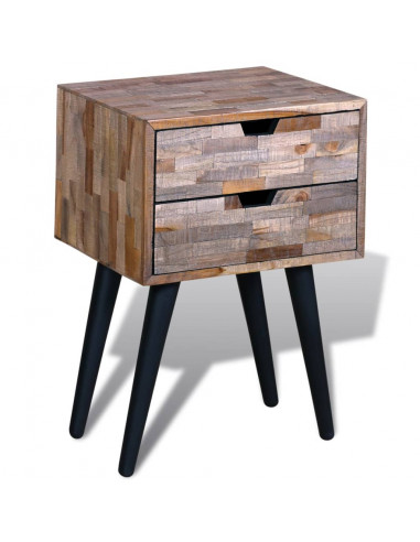 Comodino con 2 Cassetti in Legno di Recupero di Teak