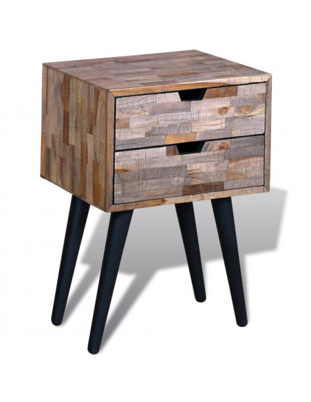 Comodino con 2 Cassetti in Legno di Recupero di Teak
