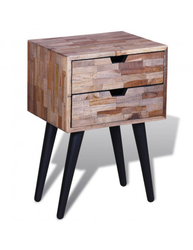Comodino con 2 Cassetti in Legno di Recupero di Teak
