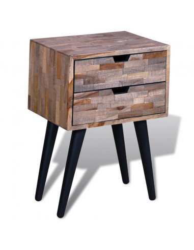 Comodino con 2 Cassetti in Legno di Recupero di Teak