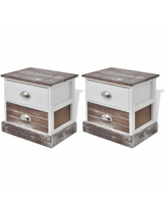 Comodini 2 pz Marrone e Bianco 2