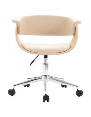 Sedia da Ufficio Girevole Crema in Legno Piegato e Similpelle