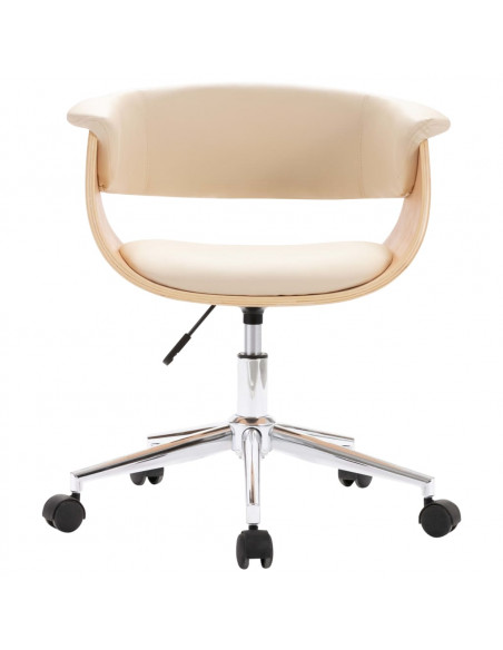 Sedia da Ufficio Girevole Crema in Legno Piegato e Similpelle