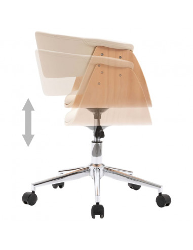 Sedia da Ufficio Girevole Crema in Legno Piegato e Similpelle