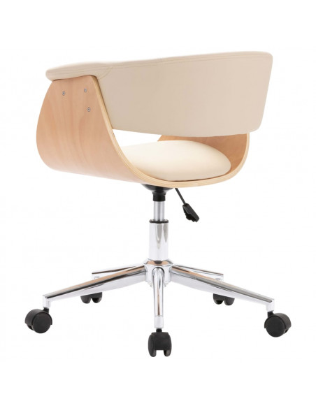 Sedia da Ufficio Girevole Crema in Legno Piegato e Similpelle