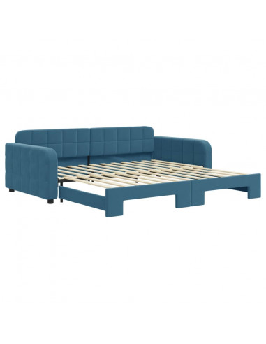 Divano Letto con Letto Estraibile Blu 100x200 cm in Velluto