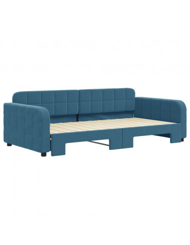 Divano Letto con Letto Estraibile Blu 100x200 cm in Velluto