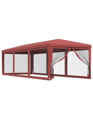 Tenda per Feste con Pareti Laterali in Rete Rossa 3x9 m HDPE