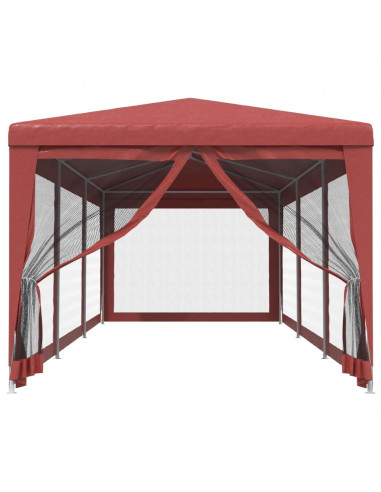Tenda per Feste con Pareti Laterali in Rete Rossa 3x9 m HDPE