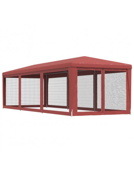 Tenda per Feste con Pareti Laterali in Rete Rossa 3x9 m HDPE