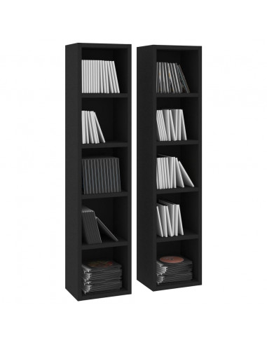 Scaffali Porta CD 2 pz Neri 21x16x93,5 cm Legno Multistrato
