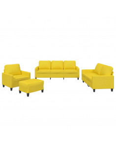 Set di Divani 4 pz con Cuscini Giallo Chiaro in Tessuto 2