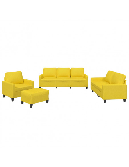 Set di Divani 4 pz con Cuscini Giallo Chiaro in Tessuto