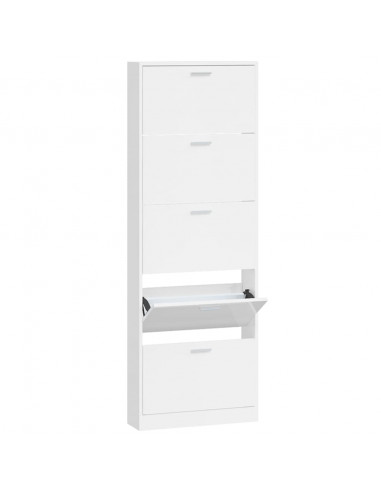 Scarpiera Bianco Lucido 59x17x169 cm in Legno Multistrato