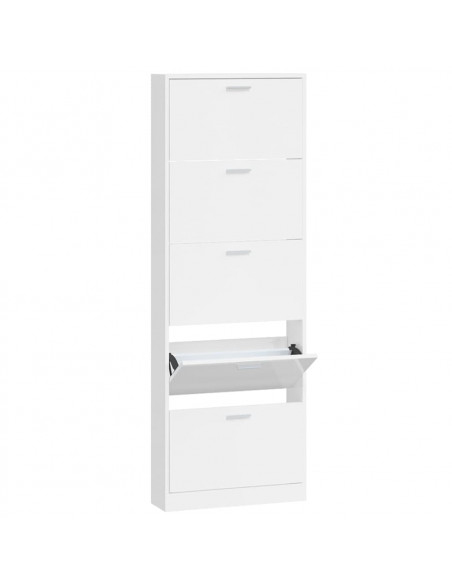 Scarpiera Bianco Lucido 59x17x169 cm in Legno Multistrato