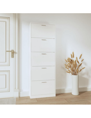 Scarpiera Bianco Lucido 59x17x169 cm in Legno Multistrato