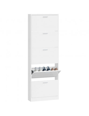 Scarpiera Bianco Lucido 59x17x169 cm in Legno Multistrato