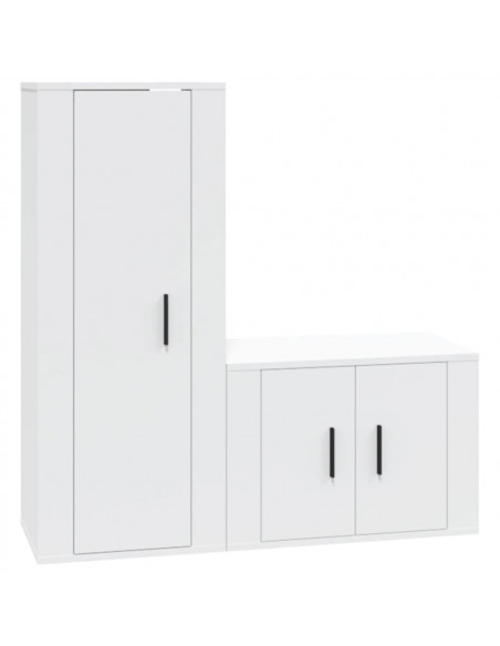 Set di Mobili Porta TV 2 pz Bianco in Legno Multistrato