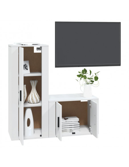 Set di Mobili Porta TV 2 pz Bianco in Legno Multistrato