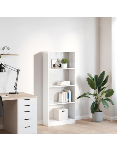 Libreria Bianco Lucido 60x24x143 cm in Legno Multistrato