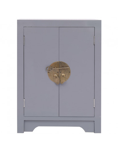 Comodino Grigio 38x28x52 cm in Legno di Paulownia