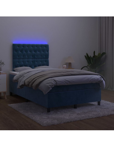 Letto a Molle con Materasso e LED Blu Scuro 120x200cm
