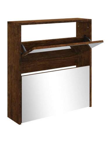 Scarpiera con Specchio a 2 Livelli Rovere fumo 63x17x67 cm