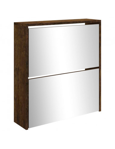 Scarpiera con Specchio a 2 Livelli Rovere fumo 63x17x67 cm