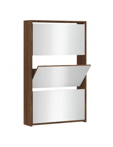 Scarpiera con Specchio a 3 Livelli Rovere marrone 63x17x102,5cm