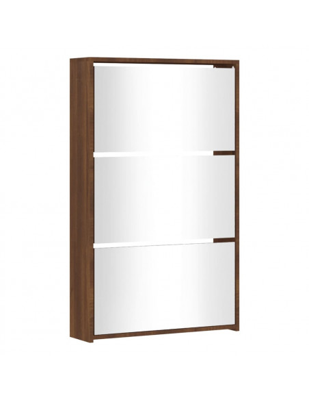 Scarpiera con Specchio a 3 Livelli Rovere marrone 63x17x102,5cm