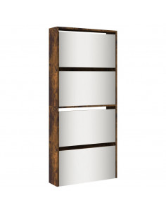 Scarpiera con Specchio a 4 Livelli Rovere Fumo 63x17x134 cm 2