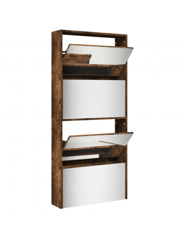 Scarpiera con Specchio a 4 Livelli Rovere Fumo 63x17x134 cm
