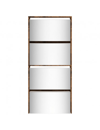 Scarpiera con Specchio a 4 Livelli Rovere Fumo 63x17x134 cm