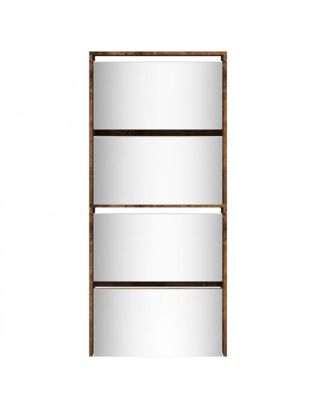 Scarpiera con Specchio a 4 Livelli Rovere Fumo 63x17x134 cm