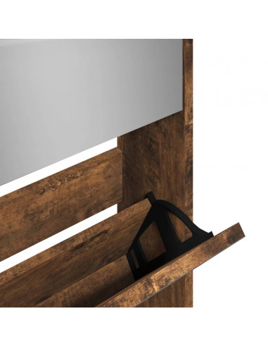 Scarpiera con Specchio a 5 Livelli Rovere Fumo 63x17x169,5 cm