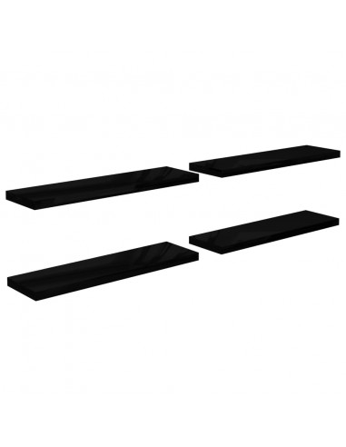 Scaffali a Parete 4 pz Nero Lucido 90x23,5x3,8 cm in MDF