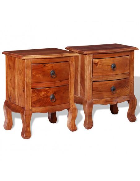 Comodini con Cassetti 2 pz in Legno Massello di Acacia