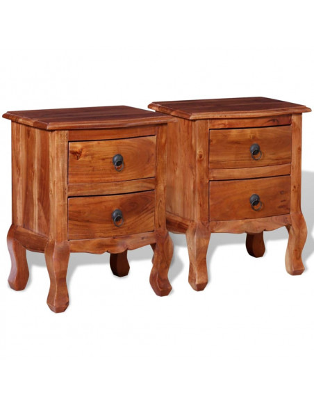 Comodini con Cassetti 2 pz in Legno Massello di Acacia