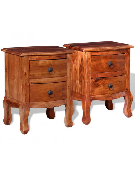 Comodini con Cassetti 2 pz in Legno Massello di Acacia