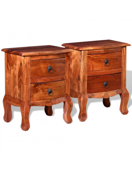 Comodini con Cassetti 2 pz in Legno Massello di Acacia