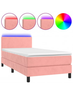 Letto a Molle con Materasso e LED Rosa 90x190 cm in Velluto 2