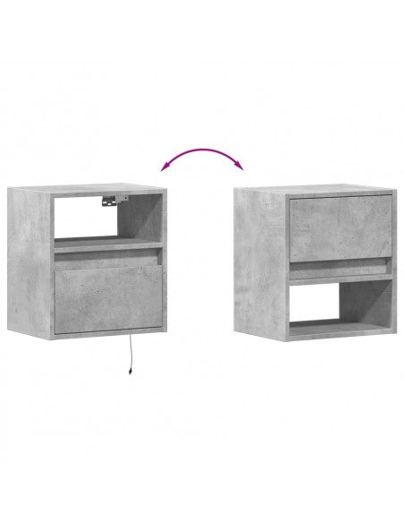 Comodini a Parete con Luci LED 2 pz Grigio Cemento