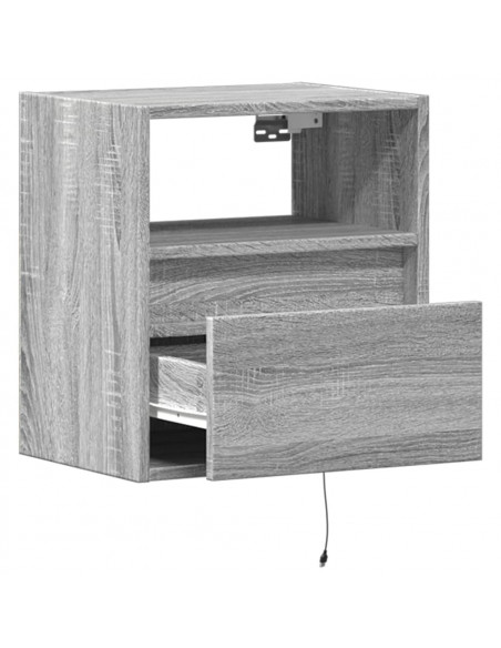 Comodini a Parete con luci LED 2 pz Grigio Sonoma