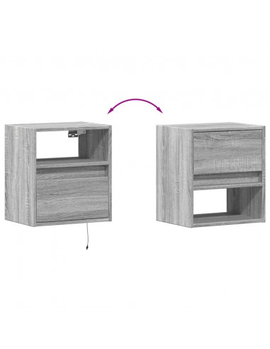 Comodini a Parete con luci LED 2 pz Grigio Sonoma