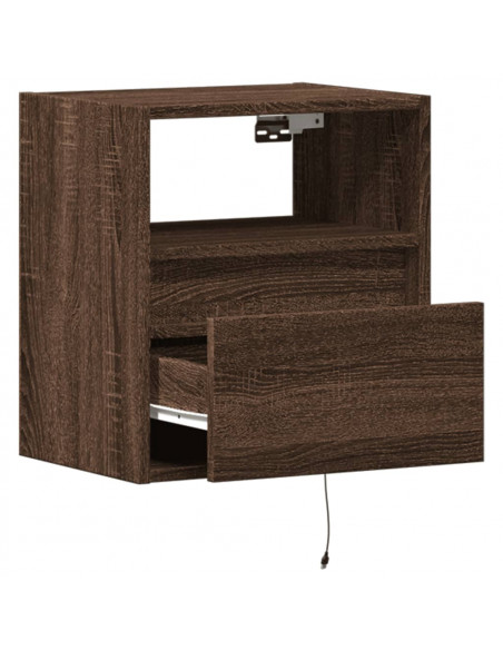Comodini a Parete con luci LED 2 pz Rovere Marrone
